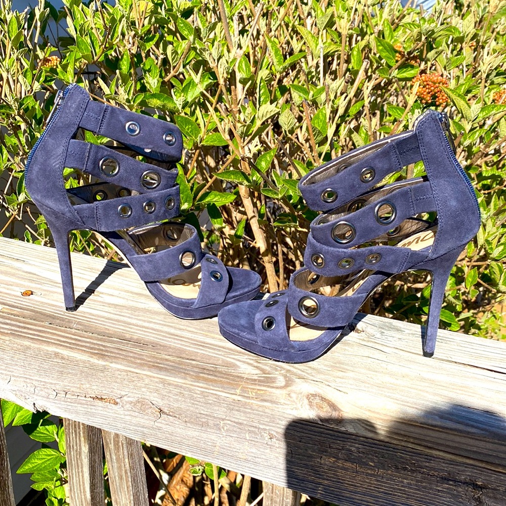 Sam Edelman Navy Embellished Zip up Heels Size 6.5 Great Condition 4.5” Heel